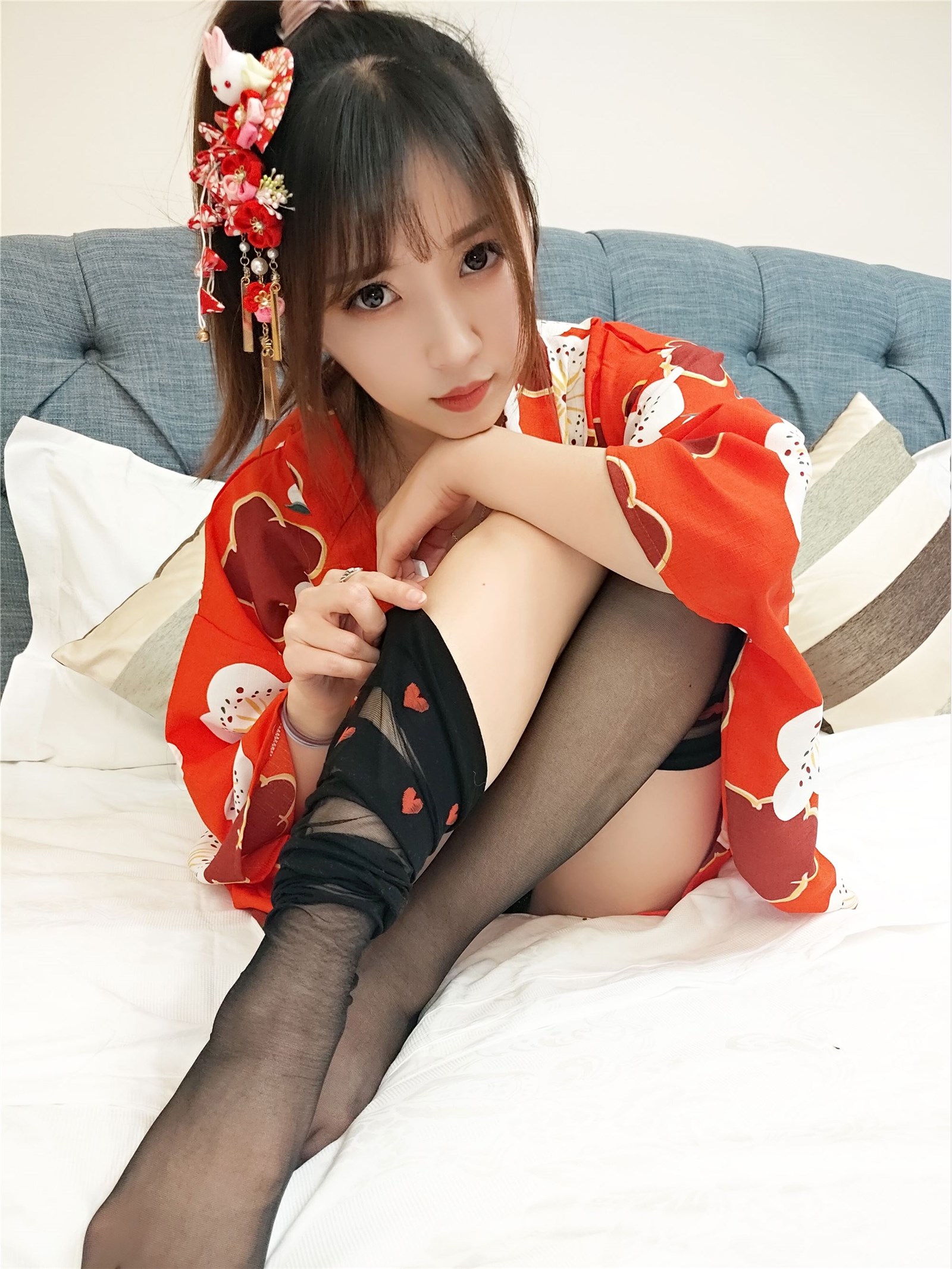 Little witch Luna fish anchor little witch Luna - Kimono heart black stockings(24)